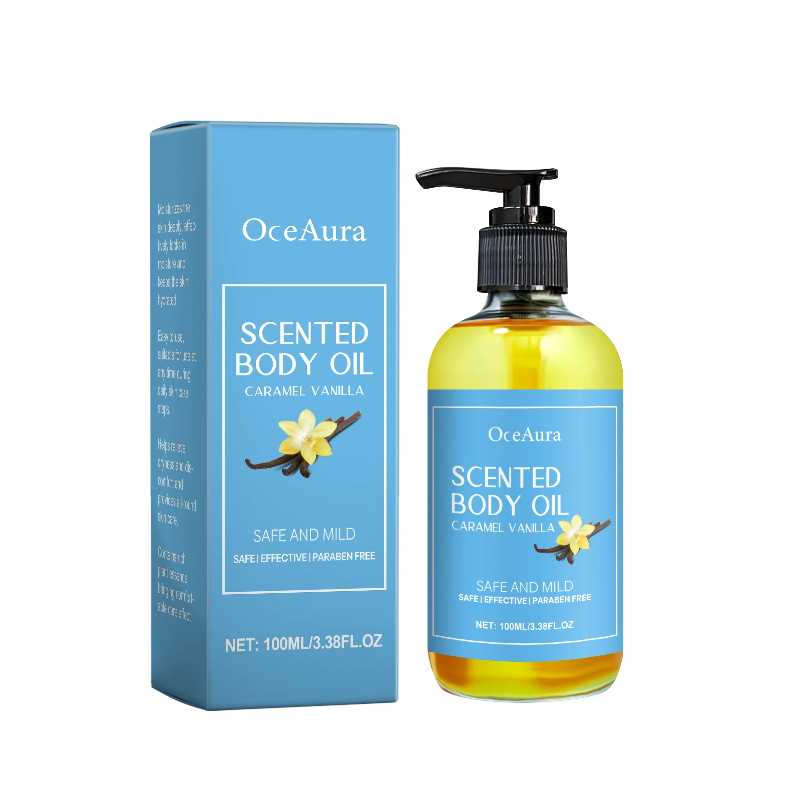 

OceAura Caramel Vanilla Body Oil Hydrates Hydrating Skin Care Soothing Nourishing Skin Massage Oil 3pcs