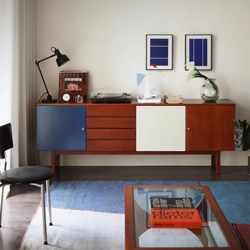 

Nordic medieval TV cabinet dining side cabinet retro Danish classic color matching drawer cabinet living room solid wood locker