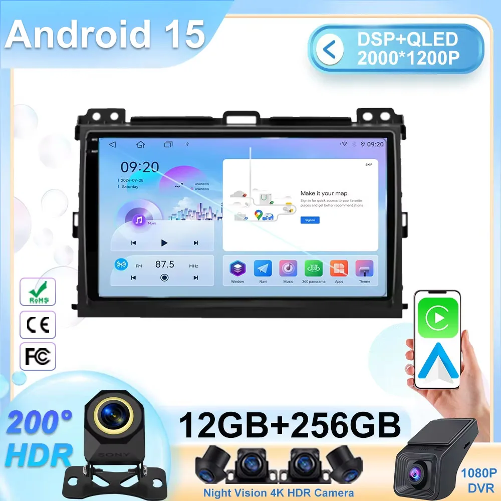 

Android 15 For Toyota Land Cruiser Prado 120 Car Radio Player Multimedia Navigation GPS Carplay Screen Auto Intelligent Stereo
