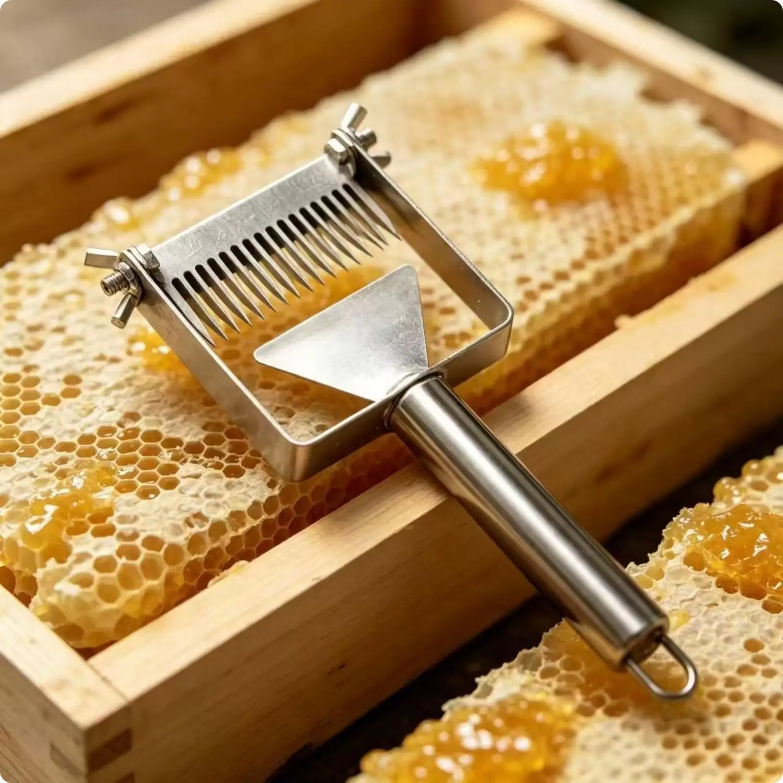 Precise Honey Uncapping Fork for Beekeepers Featuring Adjustable Head and Sturdy Steel Construction for Frame Maintenance