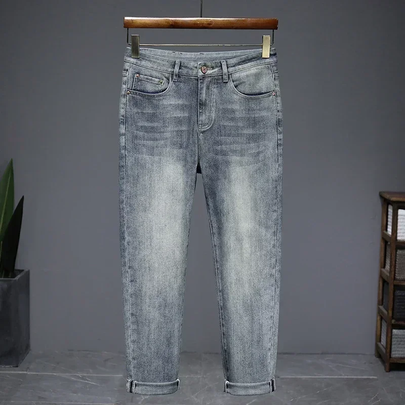 2025 Autumn Winter New Men's Clothes Straight Slim Jeans Elastic Korea Fashion Vintage Street Casual Denim Trousers Male Pants