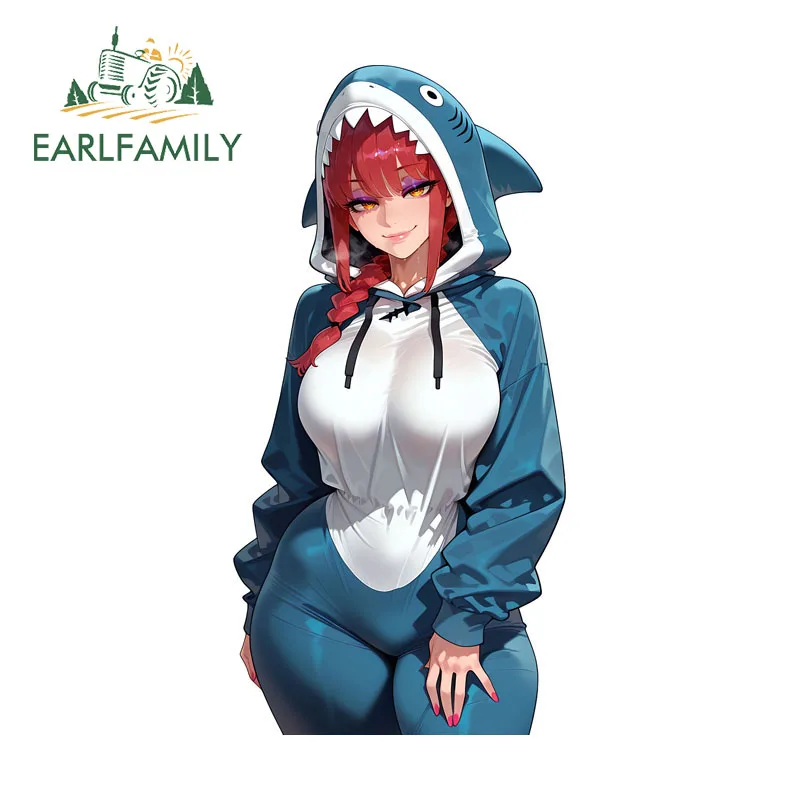 EARLFAMILY Makima Car Stickers Shark Suit Waifu Fashion Rearview Mirror JDM Decals Sunscreen Racing Drifting Fuel Tank Cap Decor