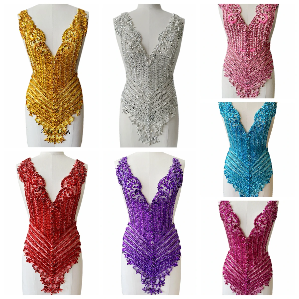 

Custom Made 16 Colors High Quality Deep V Neck Cocktail Dress Beading Crystal Accessories Profiling Tulle Evening Apparel Fabric