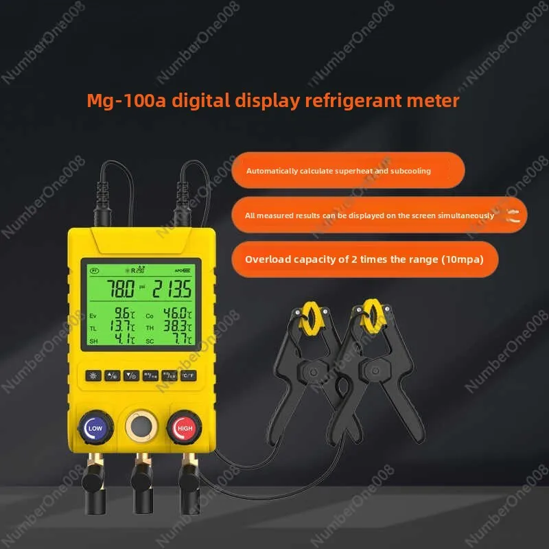 MG-100 Manifold Gauge - Digital Refrigerant Pressure Tester for HVAC Systems (R134a/R410A Compatible, Leak Detection)
