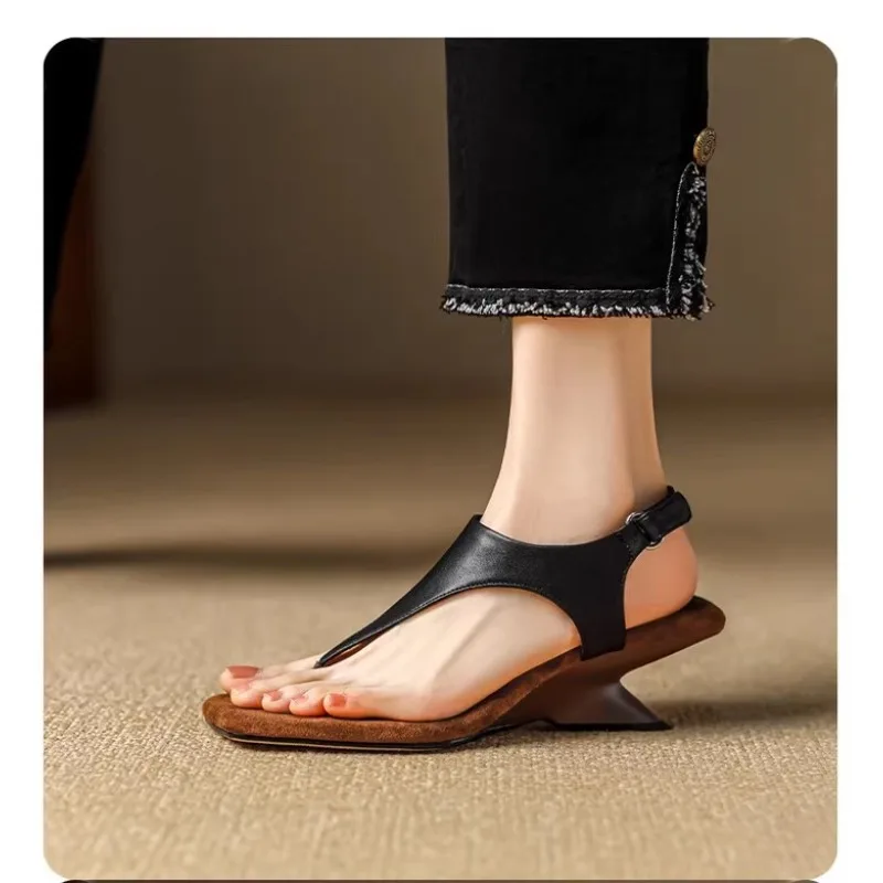 French Square Head High Heels Fine Heel 2024 Woman Fashion Clip Toes Herringbone Temperament Versatile Casual Sandalias De Mujer