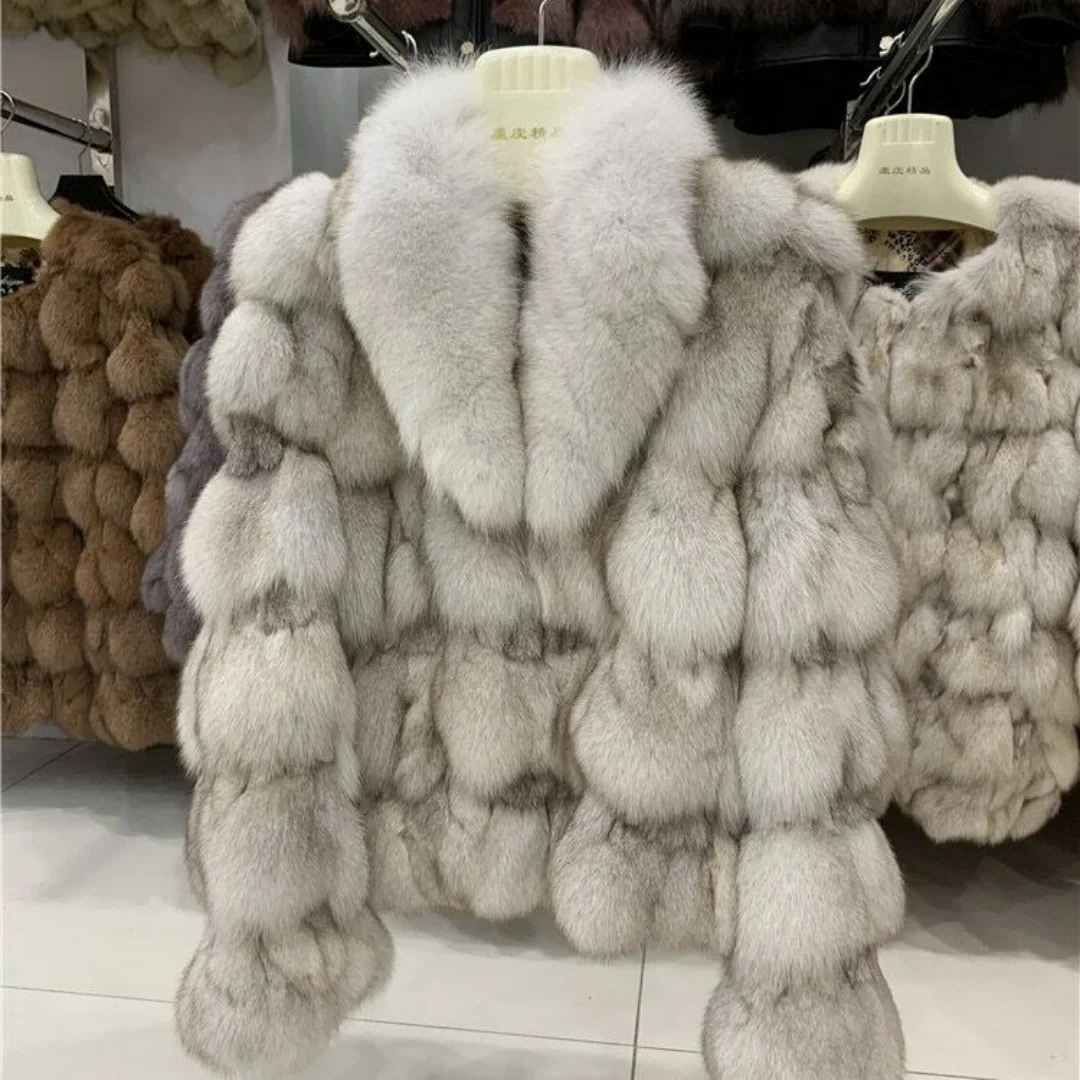 Women Fashion Winter Jackets Real Fox Fur Coat With Lapel Thick Warm Outerwear women's clothing trend 2024 thickened outer wear