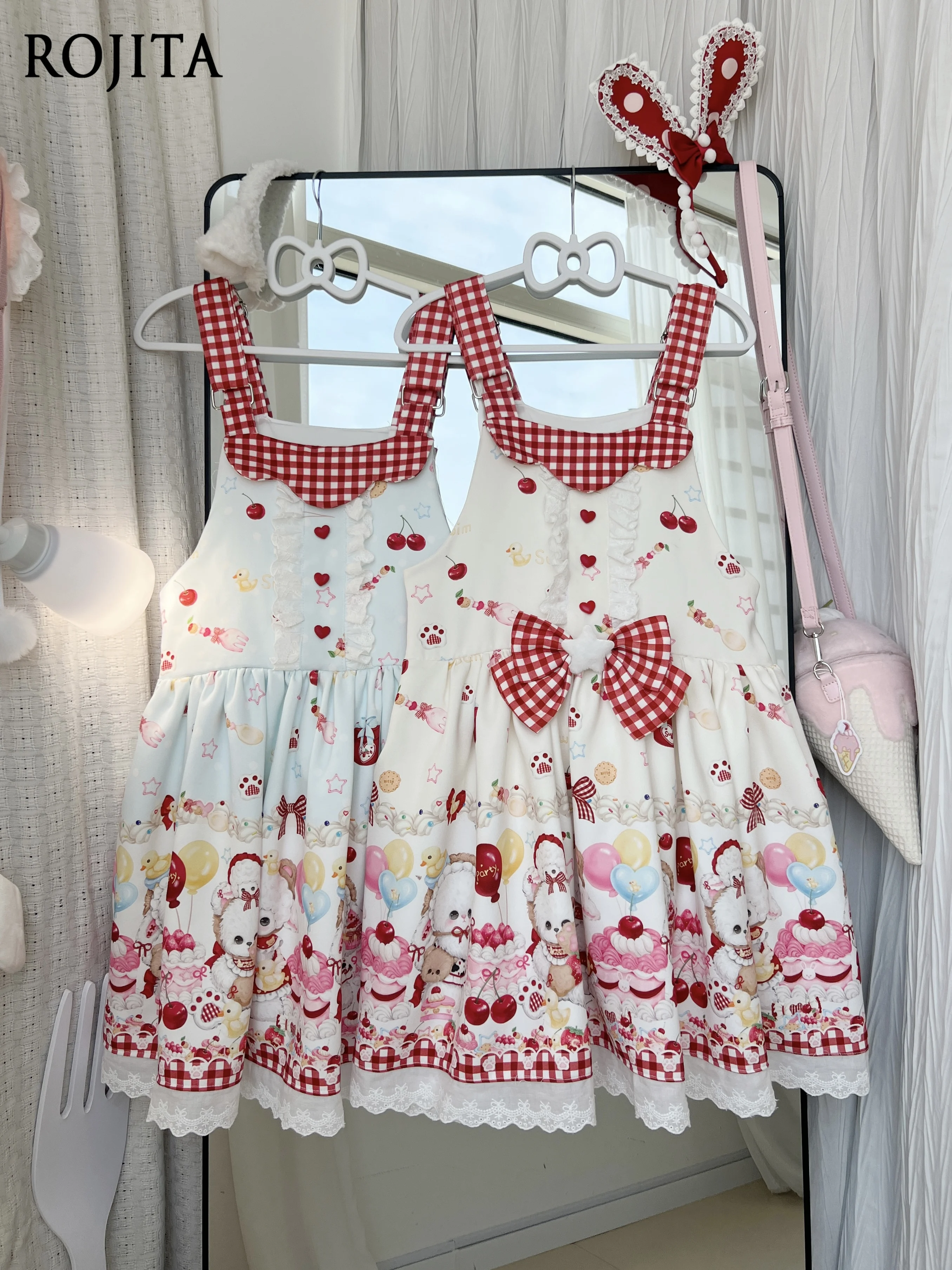 

Lolita Original Genuine Cute JSK Strap Dress Women Lolita Daily Versatile Spring Style Sweet Print Plaid Summer Dress