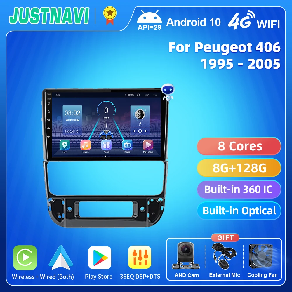 

Автомобильный мультимедийный стерео-плеер JUSTNAVI QT5 Android 10 2din для Peugeot 406 1995-2005 GPS-навигация RDS DSP Carplay головное устройство