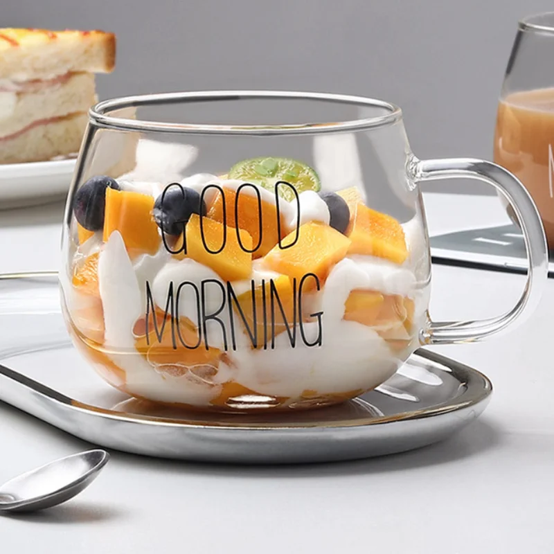 Creative Glass Coffee Milk Mug Large Capacity with Handle Transparent Glass Good Morning Breakfast Cup Cocktail Mugs Coffee Cup