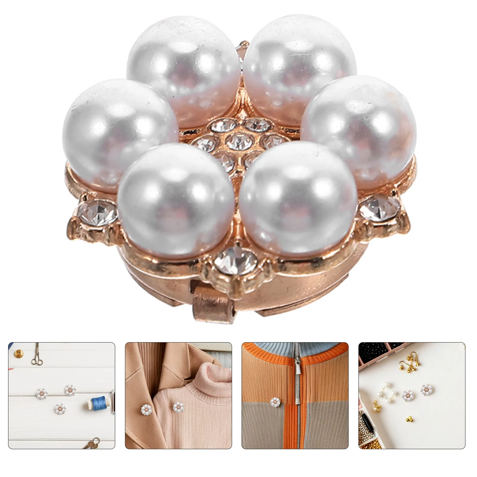 8Pcs Flower Decorative Cufflinks Button Covers Rhinestone Pearl Shirt Cuff Clip Accessories No Sewing Business Wedding