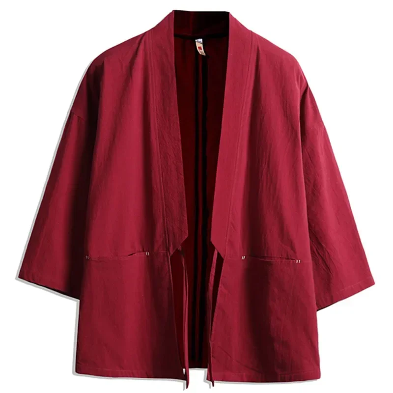 Cardigã leve de quimono masculino, jaquetas japonesas, algodão casual, frente aberta, linho Yukata