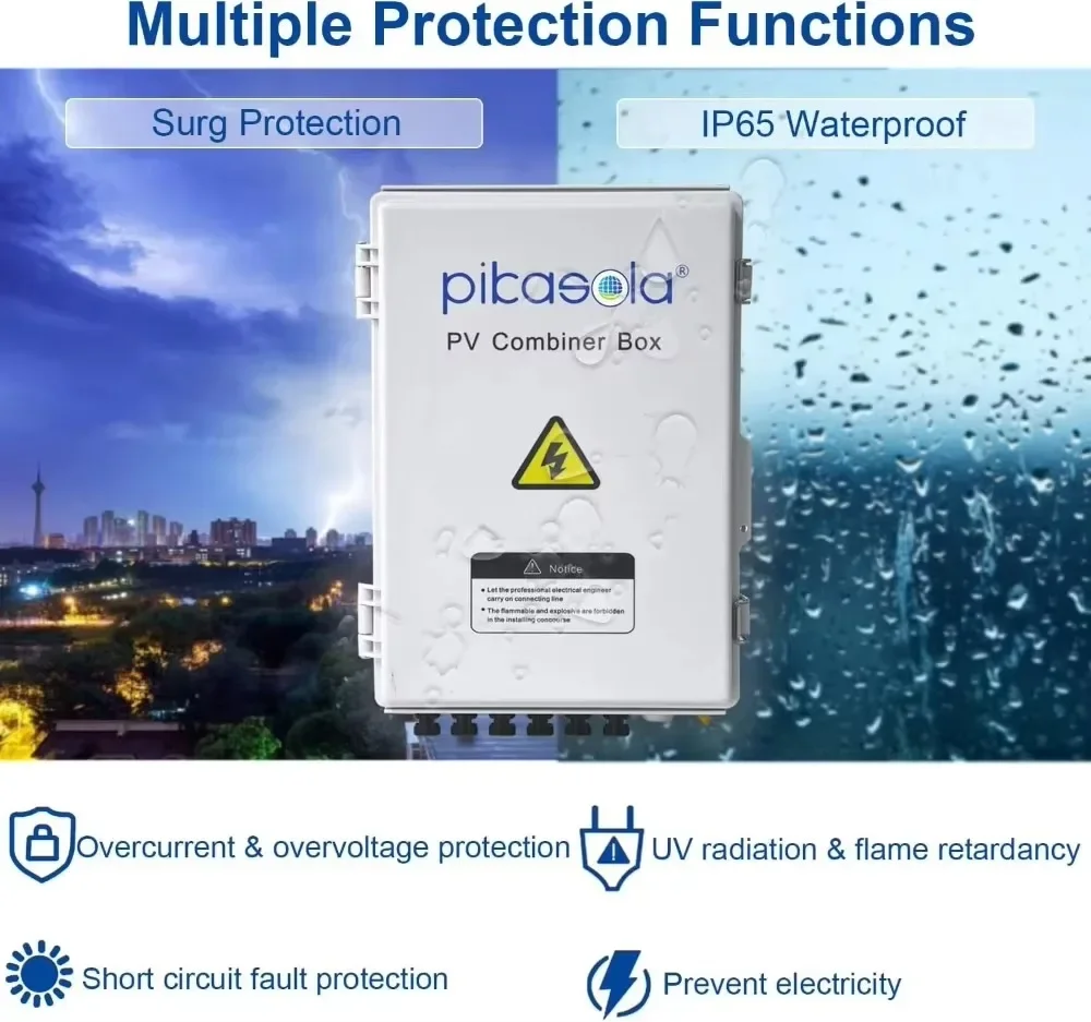 Pikasola PV box, 6-string solar box, Arrester and 63A air circuit breaker, 15A LED fuse,Combiner box for Solar Panel On/Off Grid
