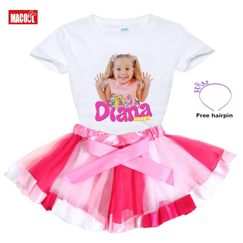 Girl Clothes Set Rainbow Dress Tutu Dress Suit Children Clothing Summer Skirt Kid Clothing Toddler Baby Outfit Love Diana TShirt