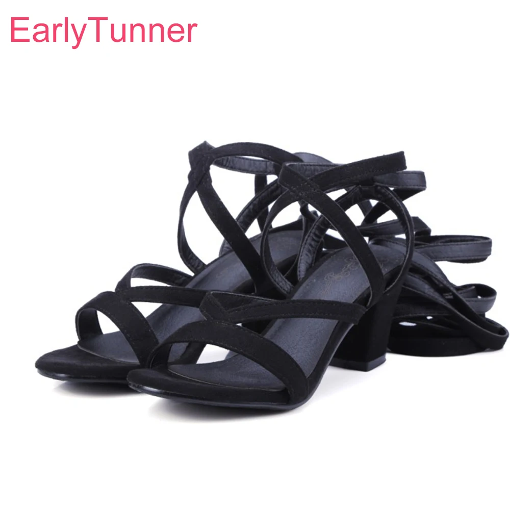 

New Summer Elegant Black Blue Women Gladiator Sandals Sexy Lace up High Heels Lady Party Shoes Plus Small Big Size 10 33 43