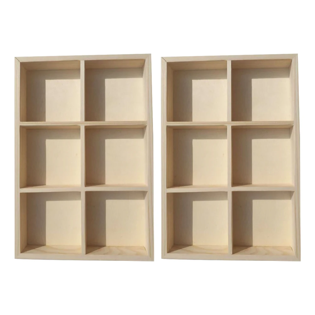 

2Pcs Wooden Boxes 6 Grid Compartments for Crayons Pigments Sketch Tools Compartments Boxes Art Supplies Painting Case