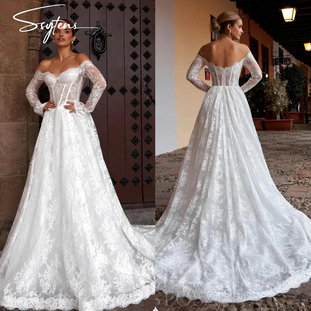 

SSYTENS Elegant Princess Wedding Dress Lace Long Sleeves Ceremony Gowns for Bride Civil Bridal Custom Occasion Party Dresses