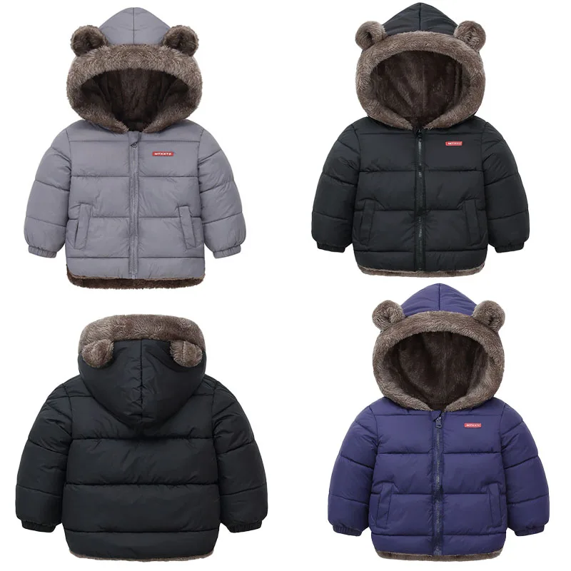 Kids Thick Warm Coats Winter Children\'s Fleece Hooded Jackets Cashmere Padded Snowsuit Boys Girls Cotton Outerwear 1-6 Years