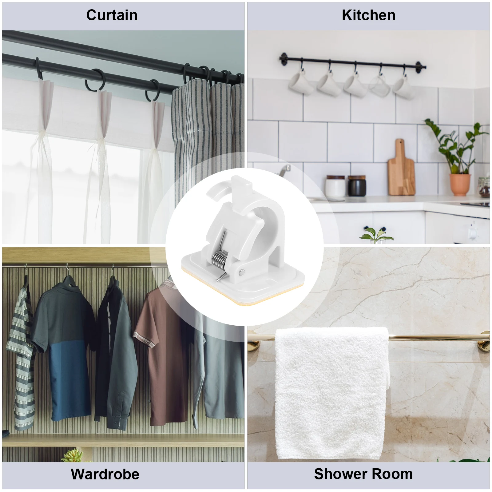 

10Pcs Self Adhesive Curtain Rod Brackets Plastic for Towel Rods Smooth Surface Mount Fixing Poles