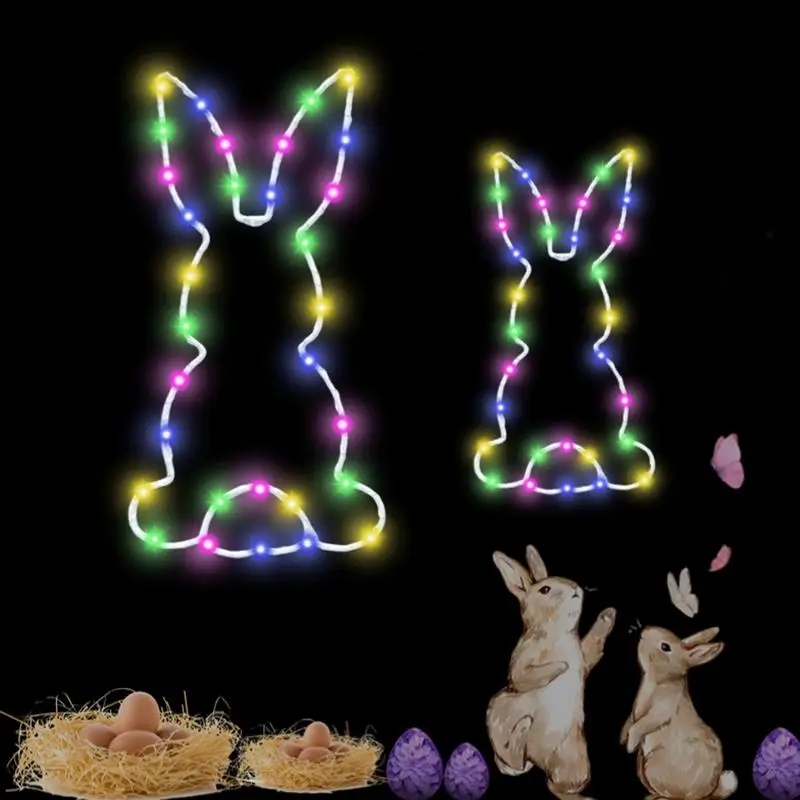 Luz LED para ventana de conejito, lámpara LED de conejito, decoración de ventana de Pascua con ventosa, decoración iluminada para el hogar, suministros coloridos para fiestas