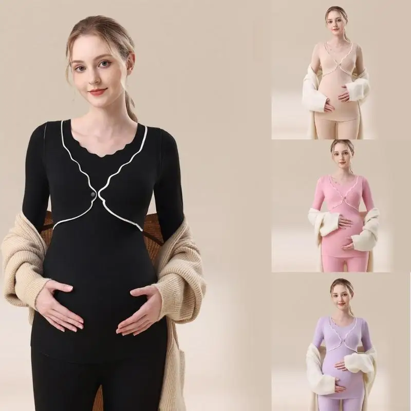 

Нижнее белье для кормящих женщин, зимний теплый топ для беременных со встроенным бюстгальтером, эластичная удобная одежда для