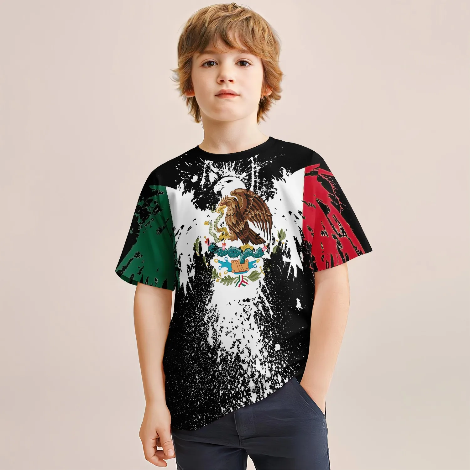 Children\'s New Mexican Style Clothes Trendy Boys Girls Short-Sleeved Tops Kids High Quality Youth 4-14 Years Old Summer T-Shirts