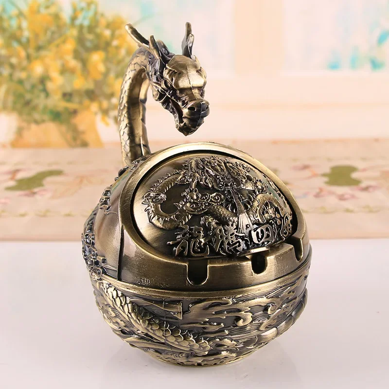 12 Zodiac signs retro ashtray with lid, home office ashtray decoration