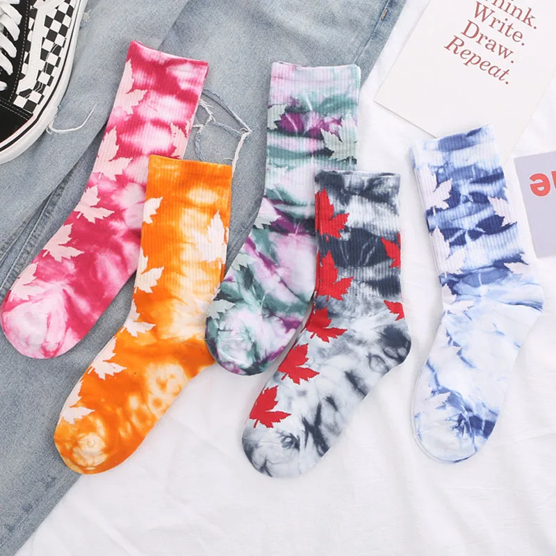 Unisex Tie-Dye Socks Street Trend High-Top Tide Sock Men Women Solid Color Cotton Striped Basketball Socks Skateboard Socks