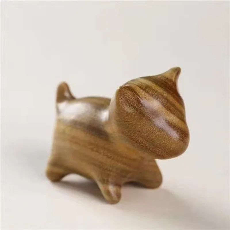 Handmade Green Ebony Wood Puppy Figurines Decoration Cute Retro Style Adorable Home Decor Creative Desk Ornament Unique Present