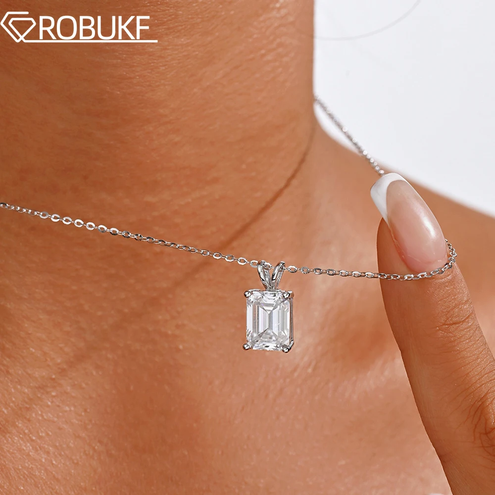 

Certified 1CT 2CT 3CT Emerald Cut Moissanite Necklace for Women Solitaire Lab Diamond 925 Silver Chain Pendant Necklaces Jewelry