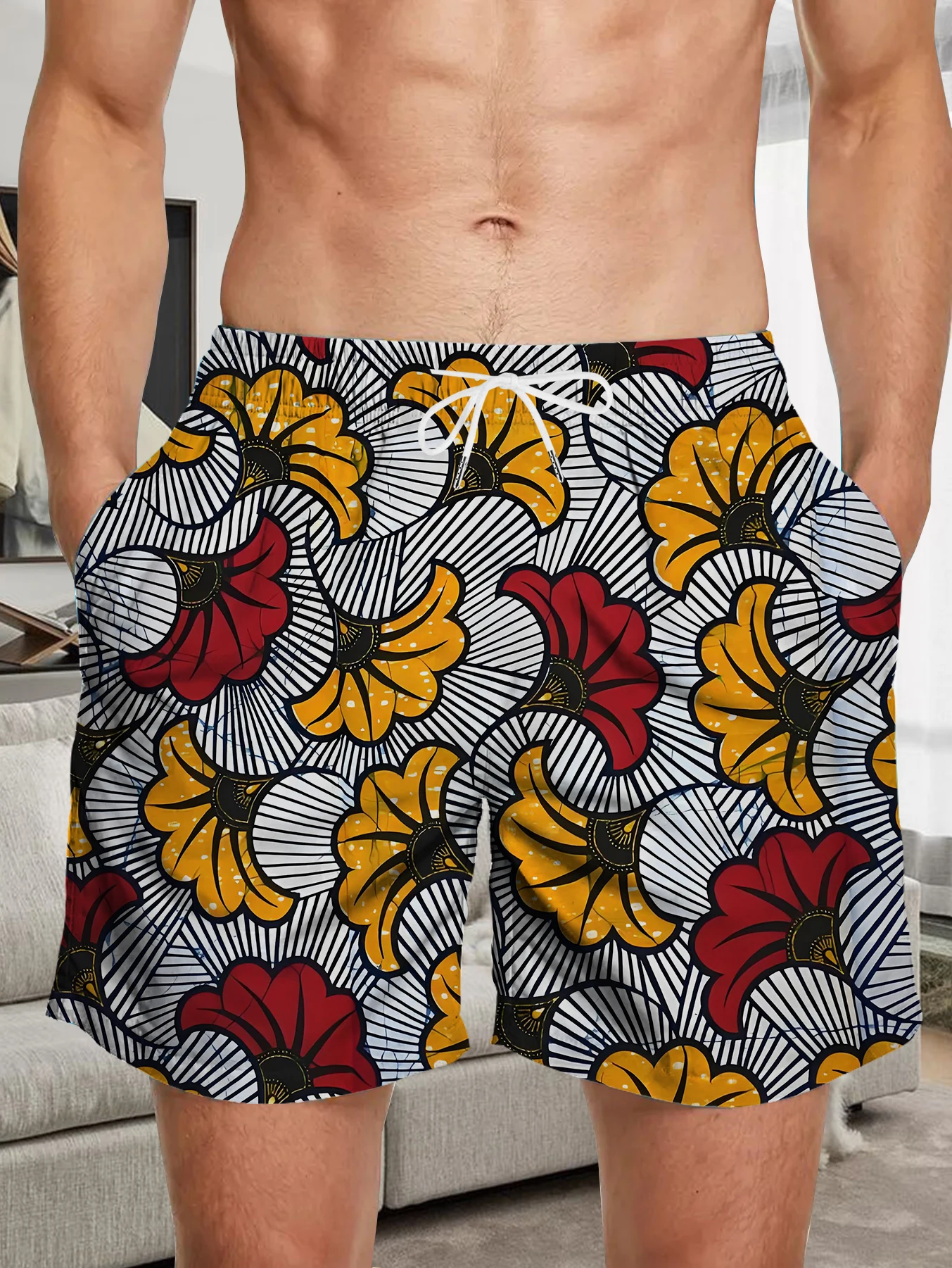 

Sports Quick Dry Polyester Shorts Men Full Print Digital Pattern Casual Swim Trunks