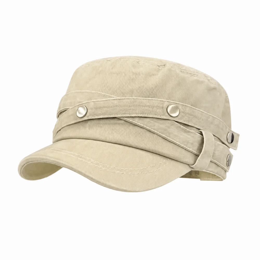 Versatile Retro Flat Top Caps Washed Fabric Rivet Design Duck Tongue Caps Sun Protection Breathable Equestrian Caps Unisex
