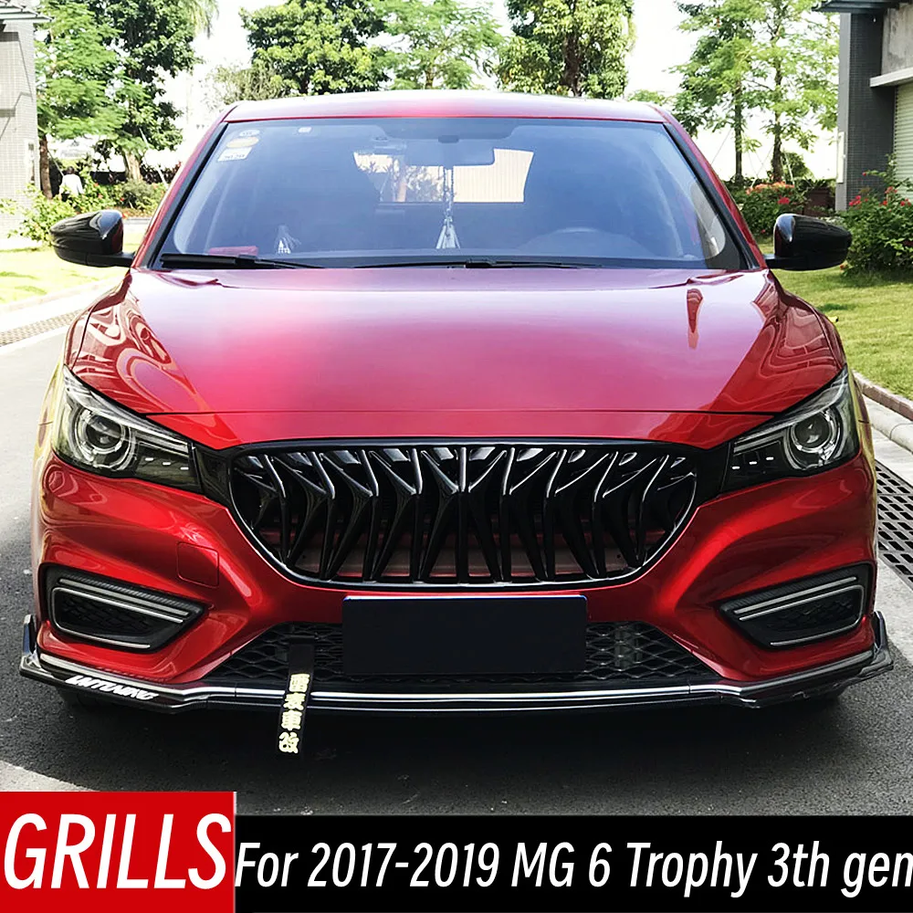 

For MG MG6 Trophy 3th gen 2017 2018 2019 Bodykit Racing Grills ABS Black Carbon Grille Air Intake Styling Car Tuning Accessories