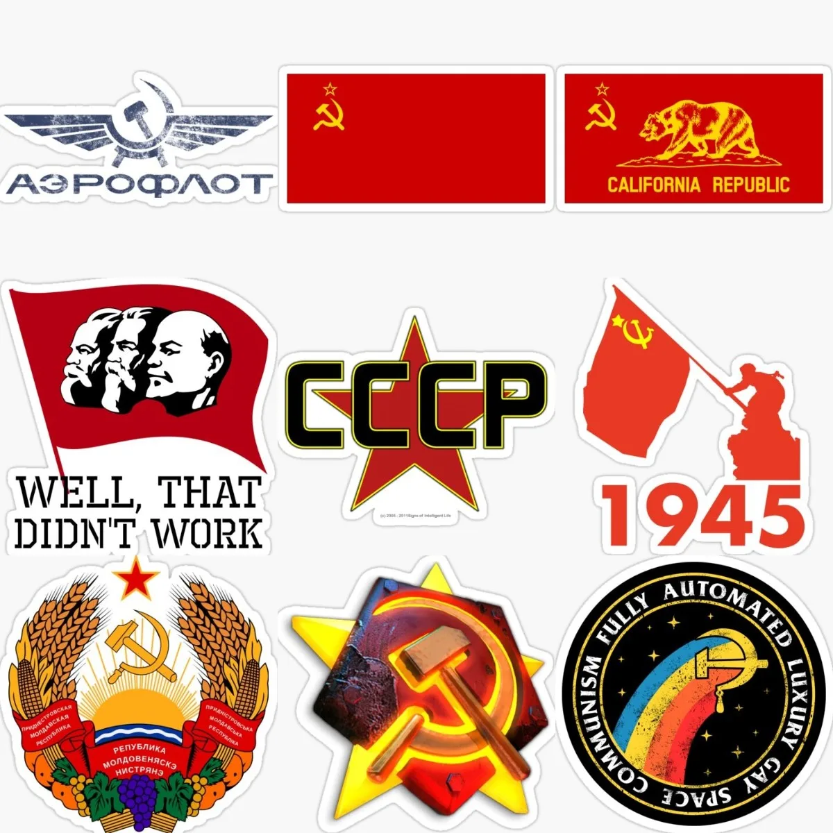 Soviet Socialism Sickle Hammer Flag Sticker Car Window Laptop Bumper Truck Bicycle Van Door Moto Wall Glass Helmet Camper Decal