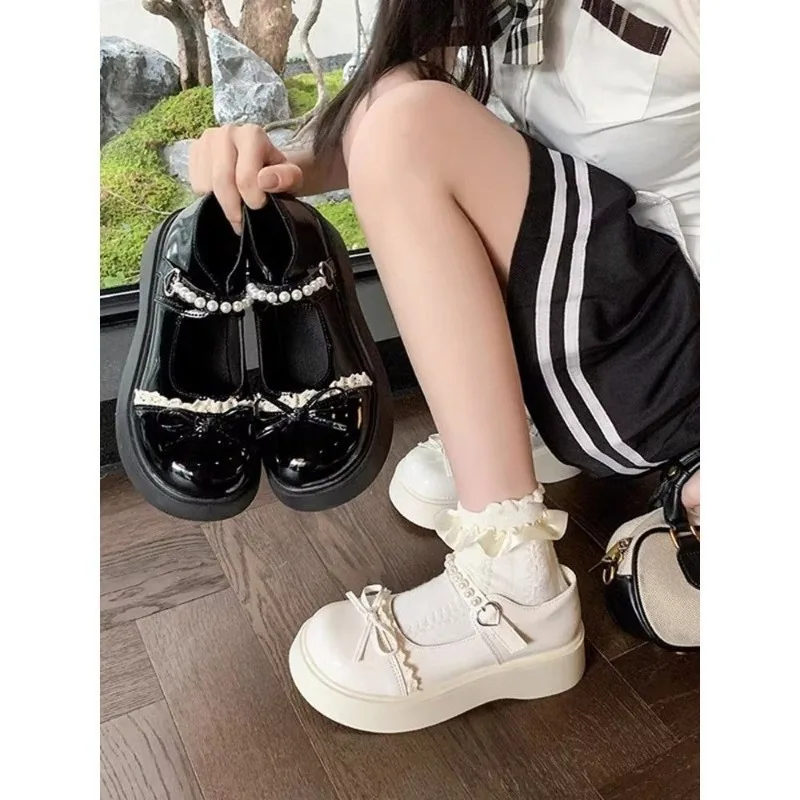 أحذية جلدية منصة 2025 لربيع وصيف جديد لؤلؤة ماري أحذية فردية ماري جين