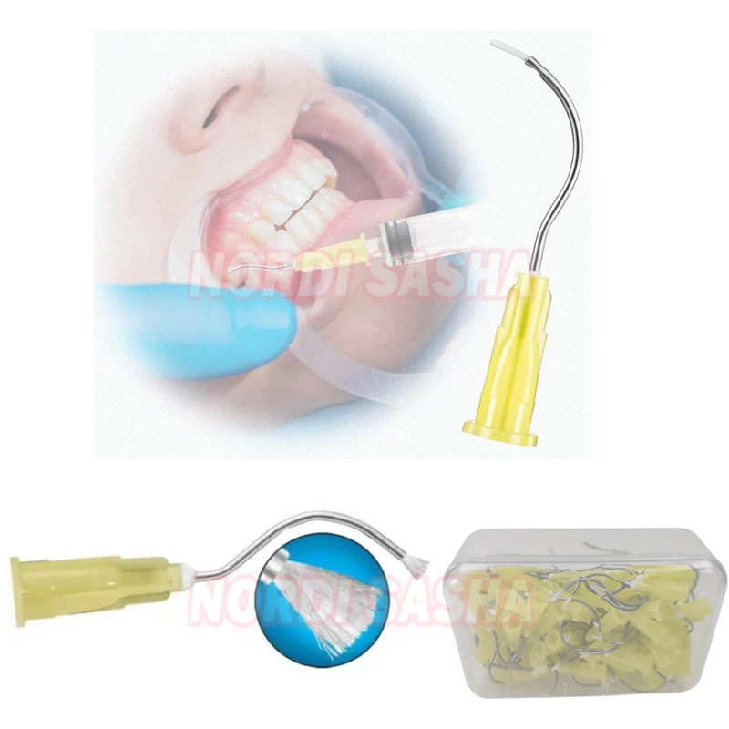 Disposable Dental Metal Infusor Yellow Tip With Brush Padded Dental Tooth Cleaning Oral Care Tools 100Pc/box