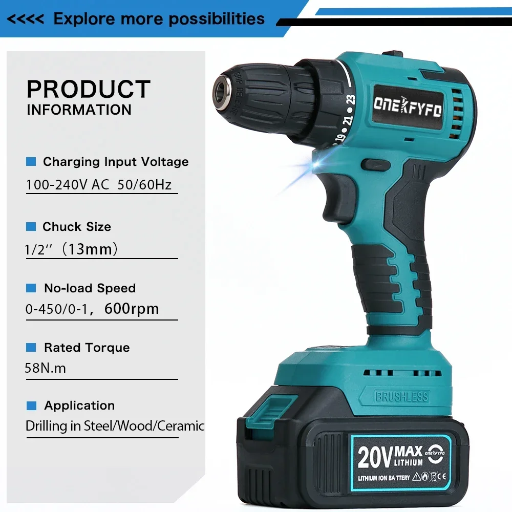 Imagem -02 - Brushless Electric Impact Drill Chave de Fenda sem Fio Bateria de Lítio Recarregável Chave de Fenda Ferramentas para Makita 18v 10 mm