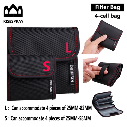 Imagen 1 del producto RISESPRAY-bolsa de filtro de lente de cámara con 4 ranuras, billetera de poliéster duradero, bolsa de filtro UV ND CPL, bolsa de filtro de fotografía profesional