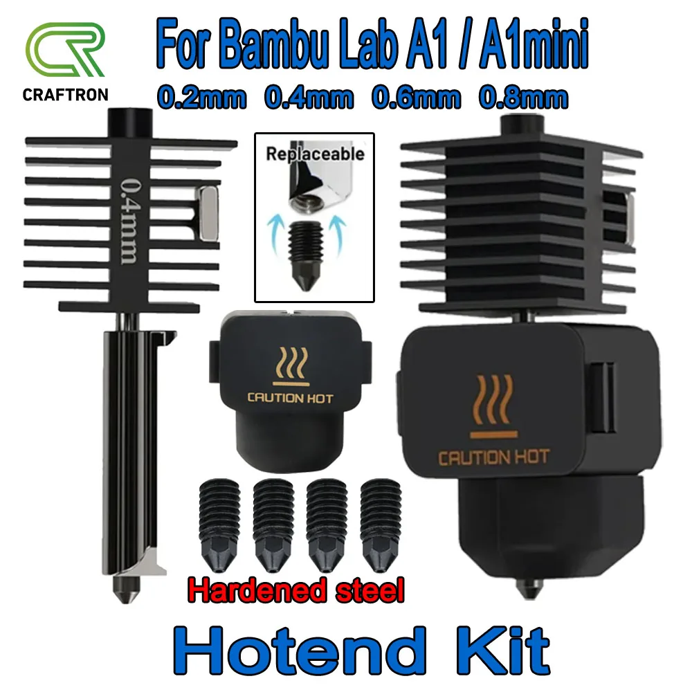 

For Bambu Lab A1 mini Hotend Kit 0.2/0.4/0.6/0.8mm Hardened steel Nozzle For Bambu Lab A1 Nozzles Assembly 3D printer Hot end