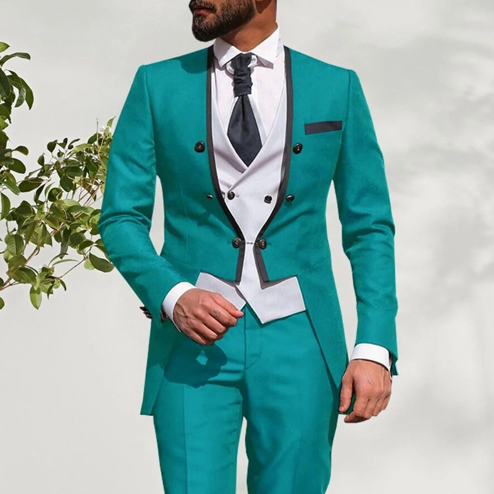 Summer Men Suits Wedding Groom Tuxedos Slim Fit Business Casual Suit For Men 3 Piece （Blazer+ Vest+ Pants）Costume Homme