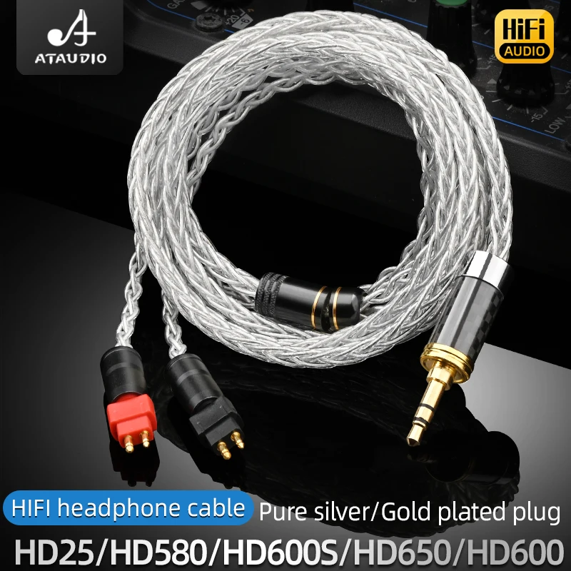 ATAUDIO HiFi Headphone Cable Pure Silver 8 Shares Earphone Cable for Sennheiser HD580 HD600 HD650 HD25 HD660S hd565 hd545