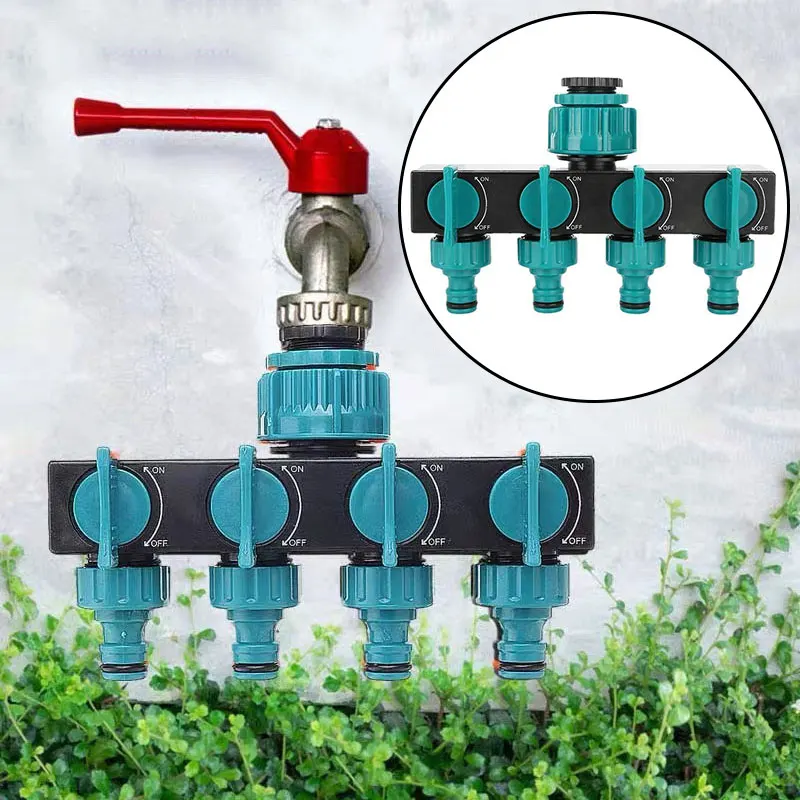 Valve Splitter 4-Way Faucet Water Pipe Distributor Independent Switch Hose Splitter Valve Connector Adapter Garden Hose Splitter