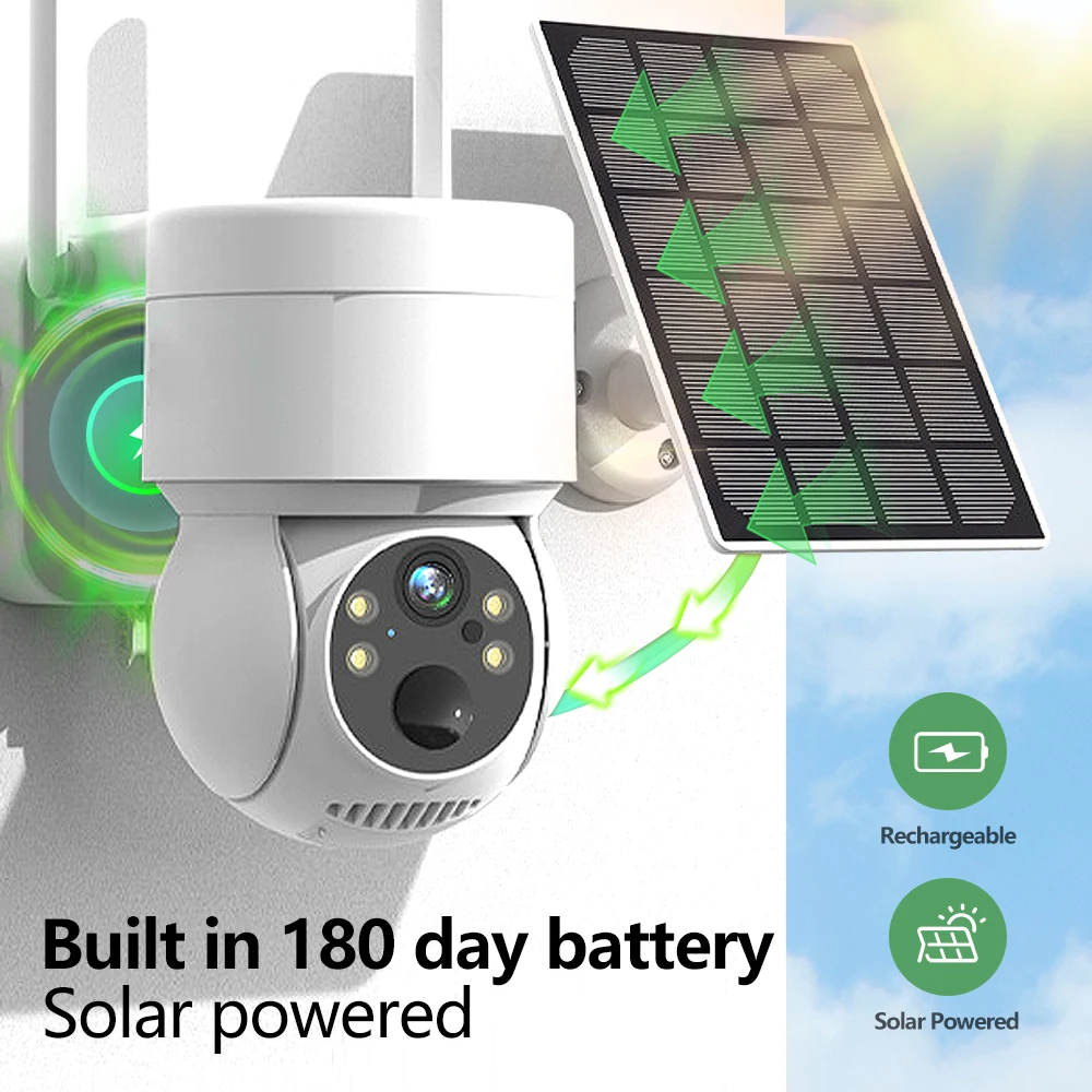 4MP WIFI Monitor Outdoor Wireless Solar PTZ IP Camera HD Video Surveillance Camera  Built-in Battery Long Time Standby ICsee