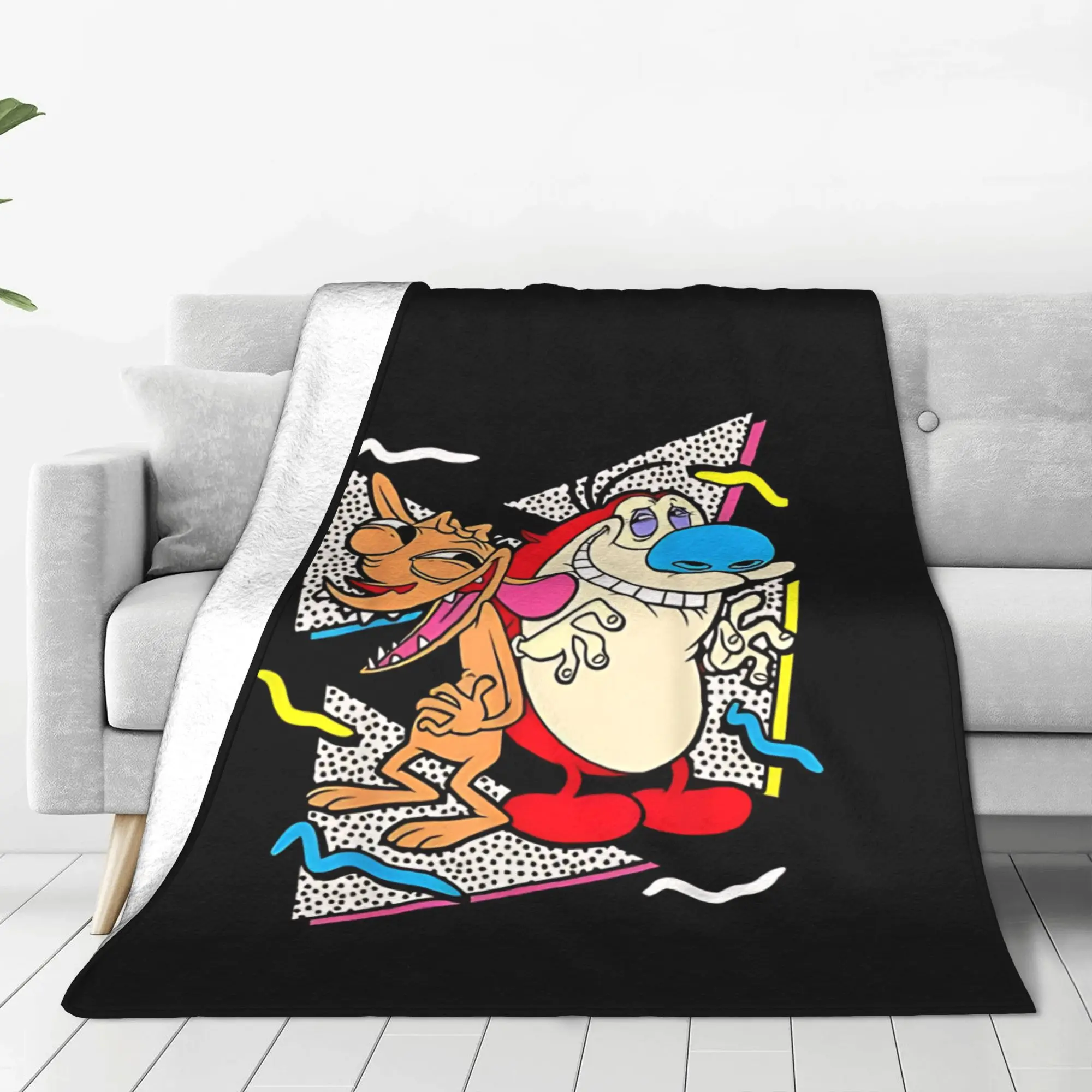 1PC Home Cutecore Vintage Chihuahua Ren & Stimpy Blanket Super Cosy Plush Home Living Room Sofa Halloween