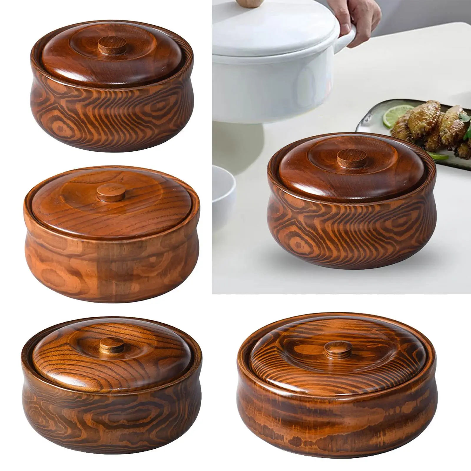 Wooden Bowl Handmade Container for Salad Wooden Ramen Bowl Durable with Lids