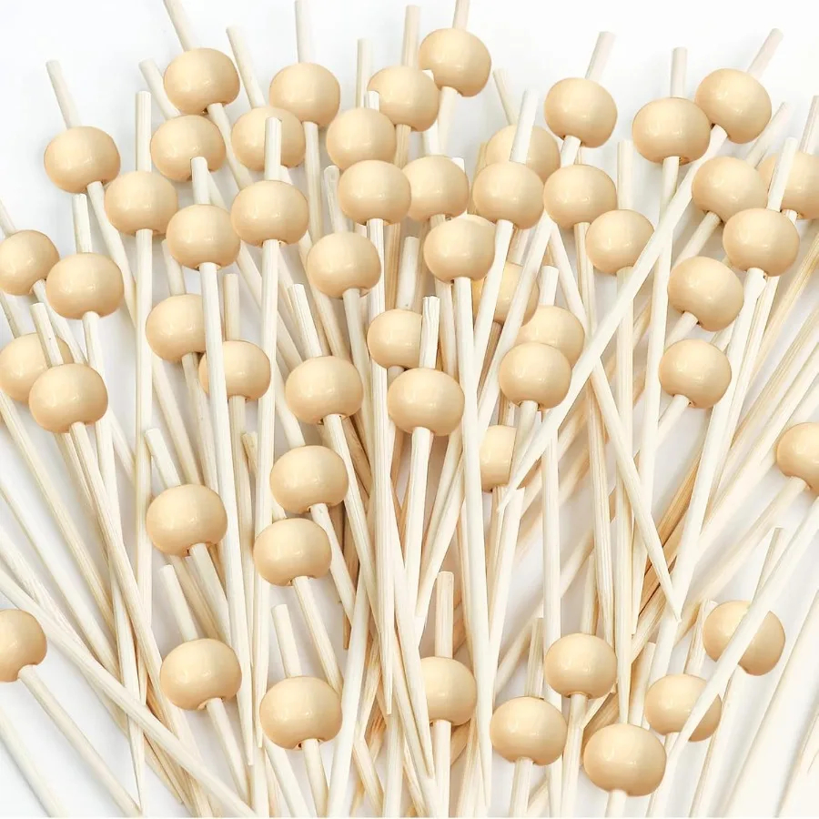 

200 Pcs Cocktail Picks 4.7 Ih Toothpicks for Appetizers Sustaible Skewers And Bamboo Picks for Fruits Wooden Bamboo Gold Ball F