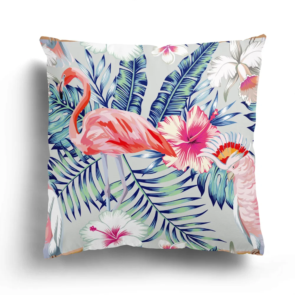 Tropical plant flamingo print pattern cushion cover for home living room sofa decoration waist  pillowcase