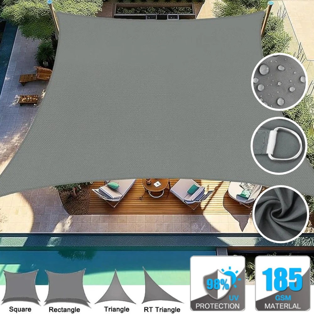 

Grey Waterproof Shade Sail Sun Shade Sail for Outdoor Garden Patio Party 98% UV Block Sunscreen Awning Canopy Sunsail with Rope