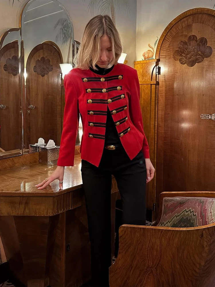 Women's Solid Napoleon Jacket Chic Stand Neck Single Breasted Long