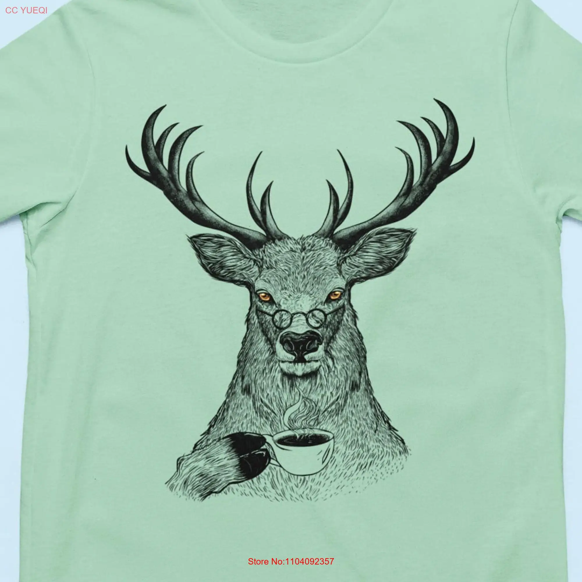 Deer Coffee T Shirt Funny Lover Women's Animal Wildlife long or short sleeves