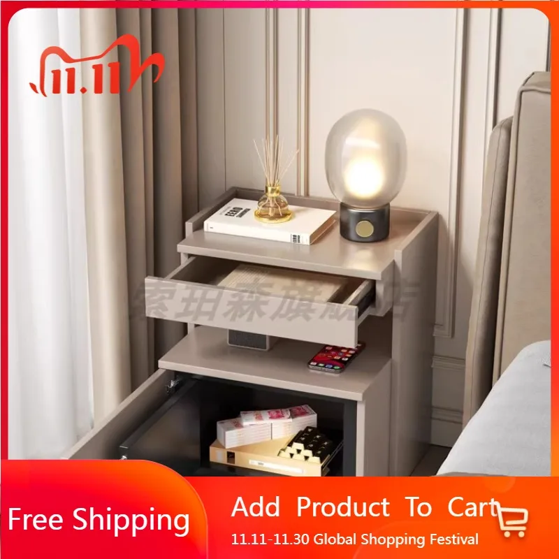 

Wood Bedroom Bedside Table Mobile Cabinets Living Room Nightstand Storage Luxury Organizer Mesitas De Noche Trendy Furniture
